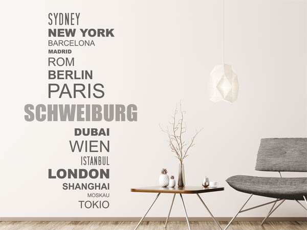 Wandtattoo Schweiburg mit Weltstädten