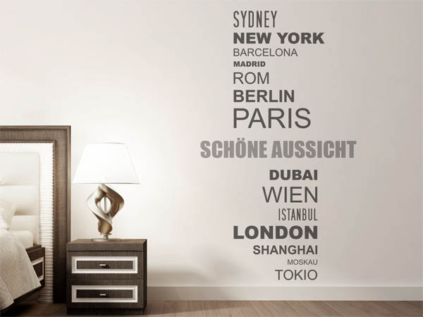 Wandtattoo Schöne Aussicht mit Weltstädten