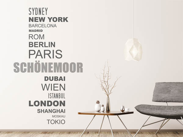 Wandtattoo Schönemoor mit Weltstädten