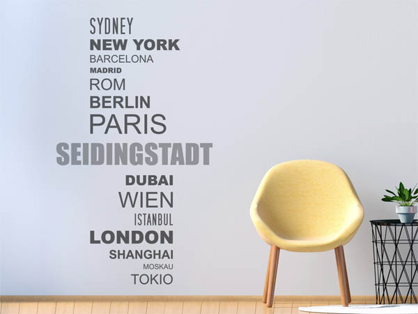 Wandtattoo Seidingstadt mit Weltstädten