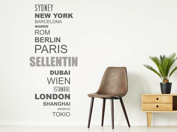 Wandtattoo Sellentin mit Weltstädten