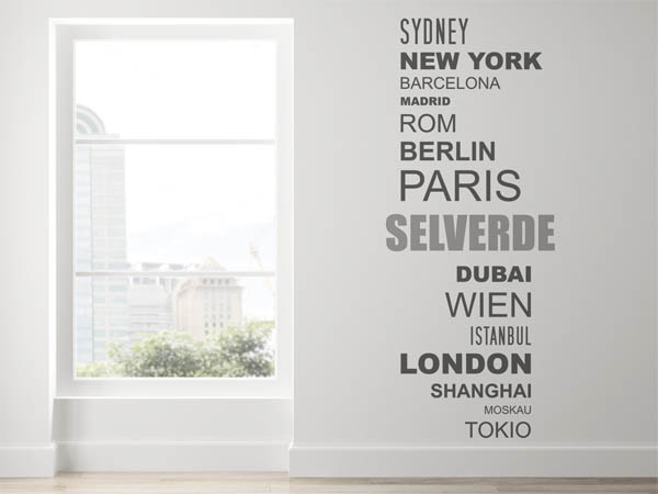 Wandtattoo Selverde mit Weltstädten