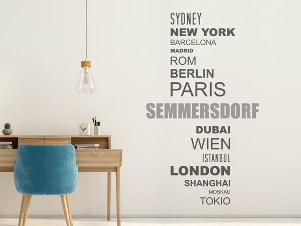 Wandtattoo Semmersdorf mit Weltstädten
