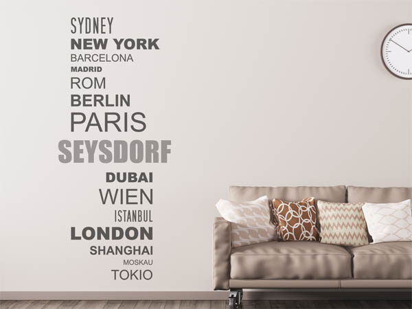 Wandtattoo Seysdorf mit Weltstädten