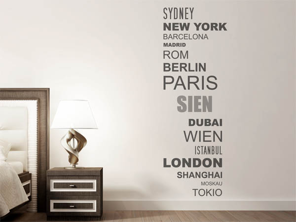 Wandtattoo Sien mit Weltstädten
