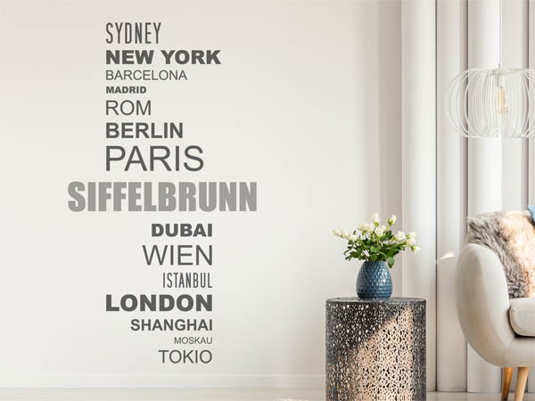 Wandtattoo Siffelbrunn mit Weltstädten