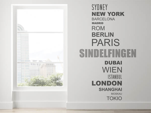 Wandtattoo Sindelfingen mit Weltstädten