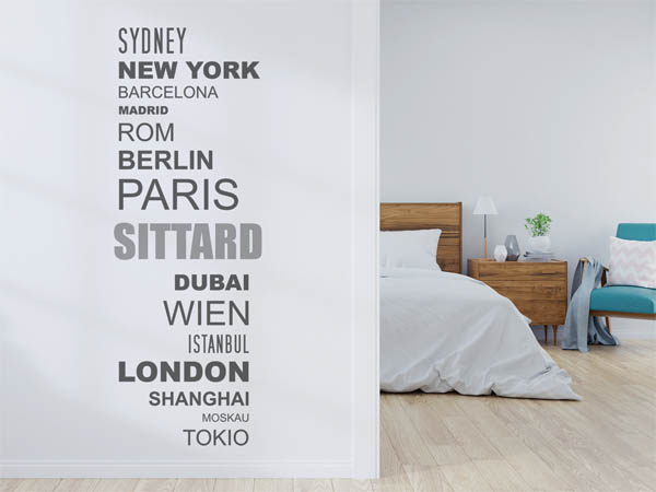 Wandtattoo Sittard mit Weltstädten