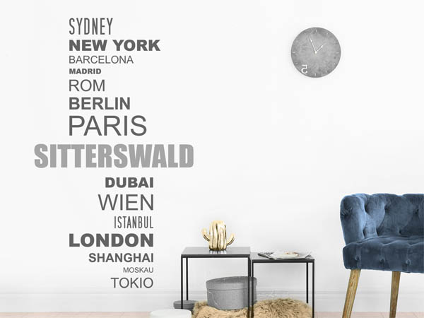 Wandtattoo Sitterswald mit Weltstädten