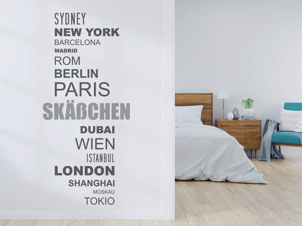Wandtattoo Skäßchen mit Weltstädten