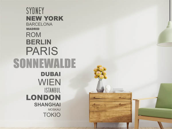 Wandtattoo Sonnewalde mit Weltstädten