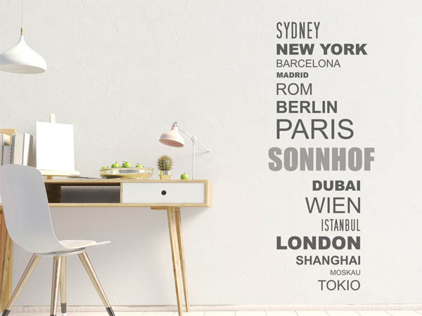 Wandtattoo Sonnhof mit Weltstädten