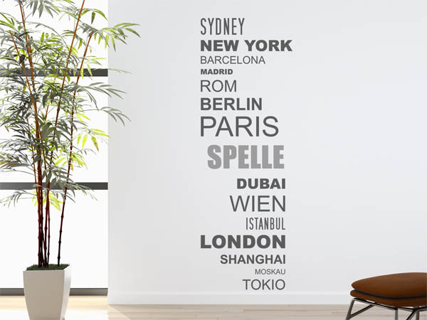 Wandtattoo Spelle mit Weltstädten