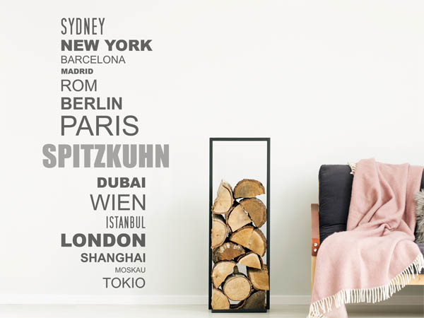 Wandtattoo Spitzkuhn mit Weltstädten