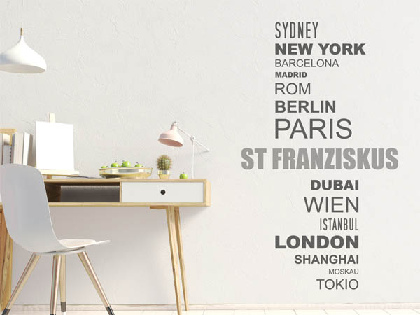 Wandtattoo St Franziskus mit Weltstädten