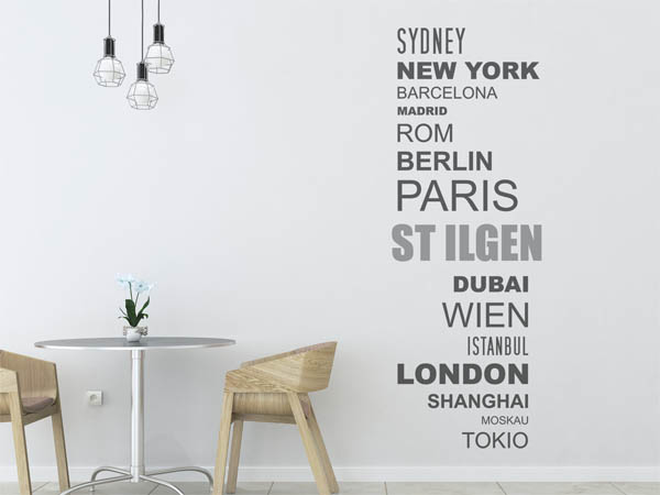 Wandtattoo St Ilgen mit Weltstädten
