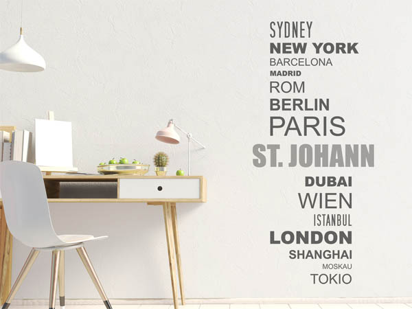 Wandtattoo St. Johann mit Weltstädten
