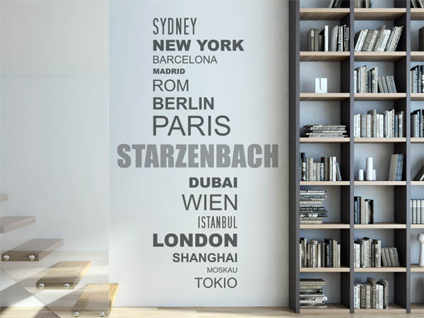 Wandtattoo Starzenbach mit Weltstädten