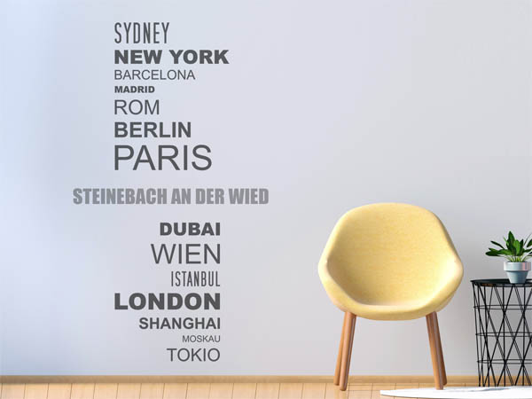 Wandtattoo Steinebach an der Wied mit Weltstädten