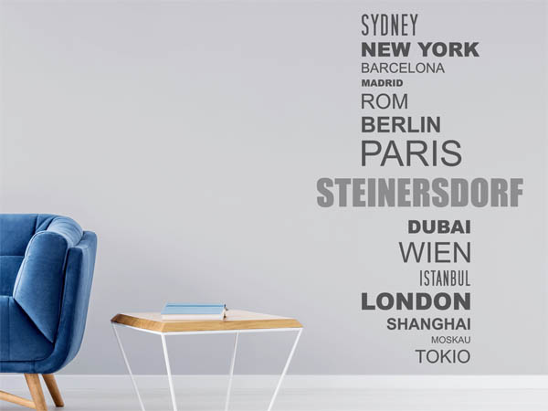Wandtattoo Steinersdorf mit Weltstädten