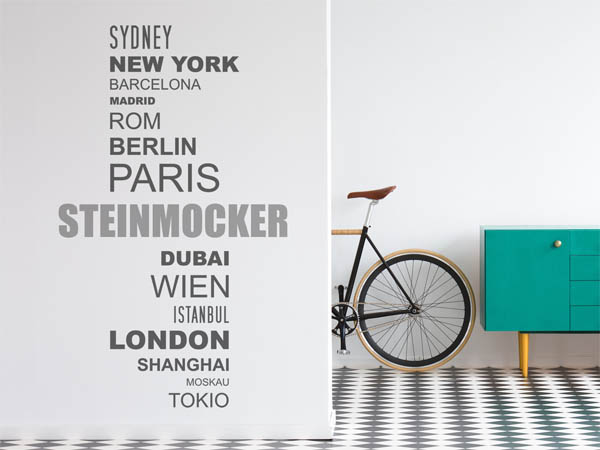 Wandtattoo Steinmocker mit Weltstädten