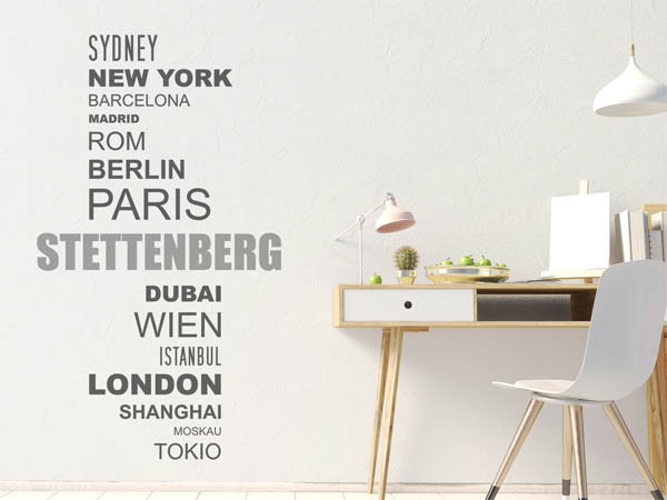 Wandtattoo Stettenberg mit Weltstädten
