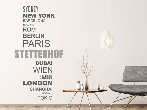 Wandtattoo Stetterhof mit Weltstädten