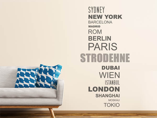 Wandtattoo Strodehne mit Weltstädten