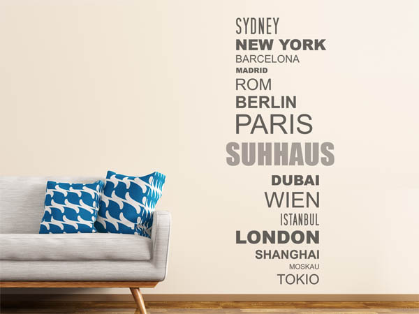 Wandtattoo Suhhaus mit Weltstädten