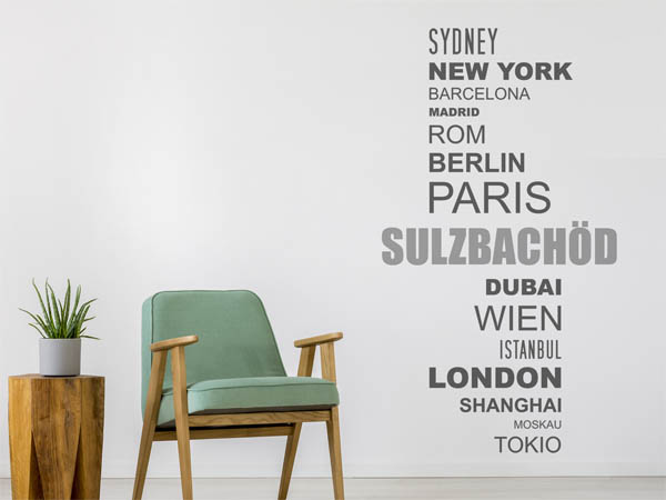 Wandtattoo Sulzbachöd mit Weltstädten