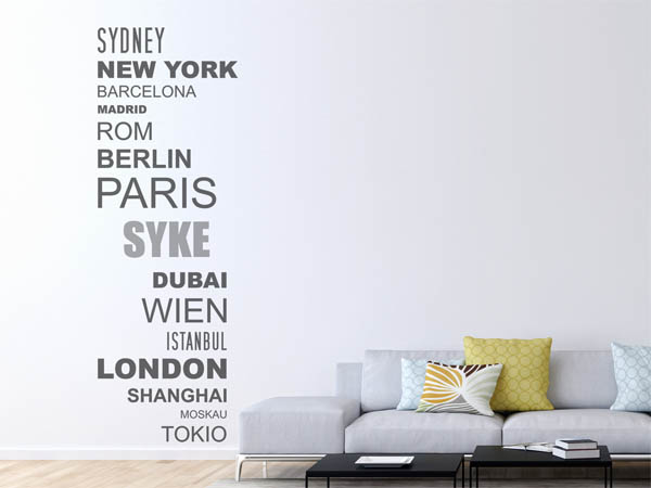 Wandtattoo Syke mit Weltstädten