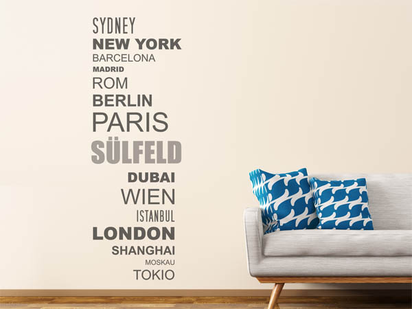 Wandtattoo Sülfeld mit Weltstädten