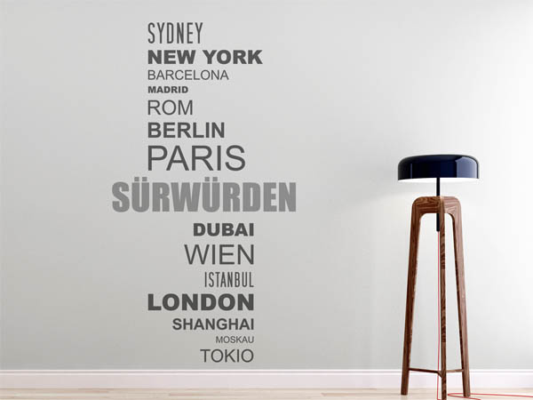 Wandtattoo Sürwürden mit Weltstädten