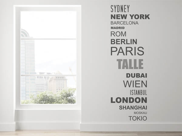 Wandtattoo Talle mit Weltstädten