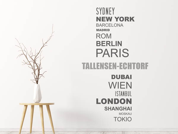 Wandtattoo Tallensen-Echtorf mit Weltstädten