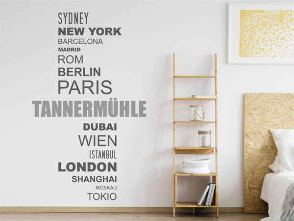 Wandtattoo Tannermühle mit Weltstädten