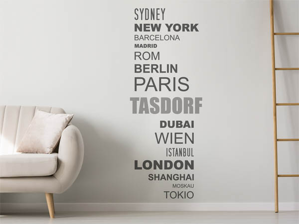 Wandtattoo Tasdorf mit Weltstädten