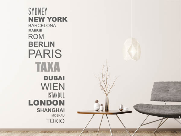 Wandtattoo Taxa mit Weltstädten