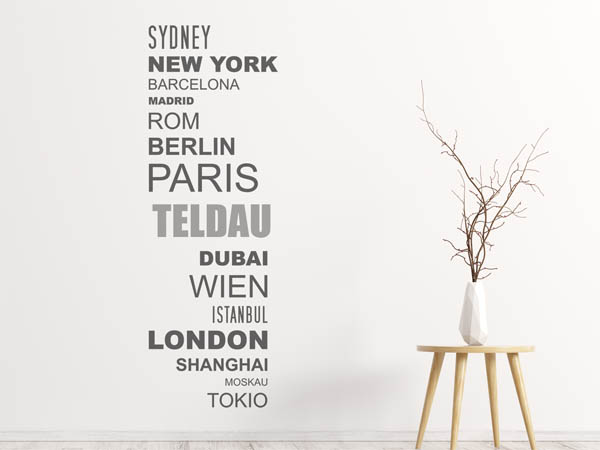 Wandtattoo Teldau mit Weltstädten