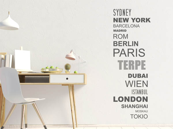 Wandtattoo Terpe mit Weltstädten