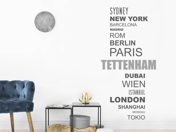 Wandtattoo Tettenham mit Weltstädten