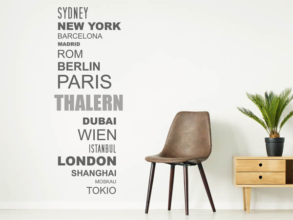 Wandtattoo Thalern mit Weltstädten