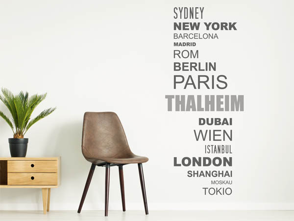 Wandtattoo Thalheim mit Weltstädten