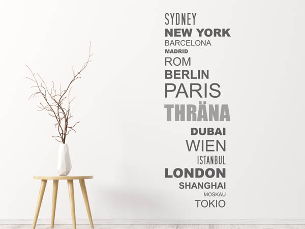 Wandtattoo Thräna mit Weltstädten