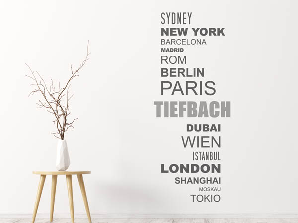 Wandtattoo Tiefbach mit Weltstädten