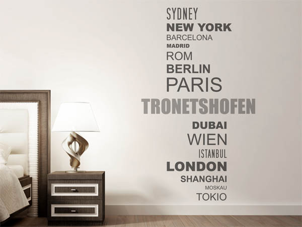 Wandtattoo Tronetshofen mit Weltstädten
