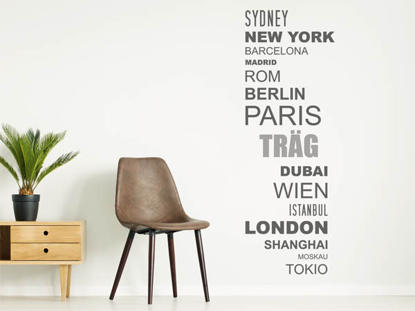 Wandtattoo Träg mit Weltstädten