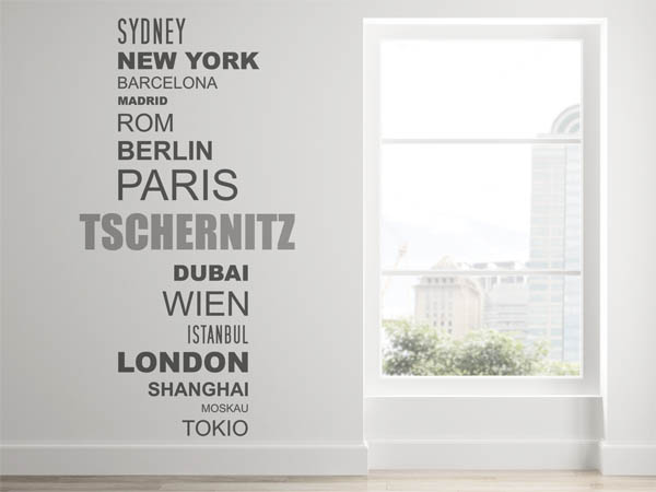 Wandtattoo Tschernitz mit Weltstädten