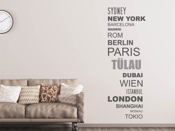 Wandtattoo Tülau mit Weltstädten
