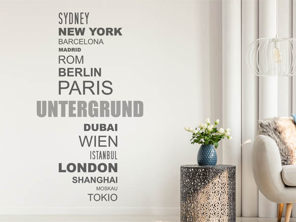 Wandtattoo Untergrund mit Weltstädten